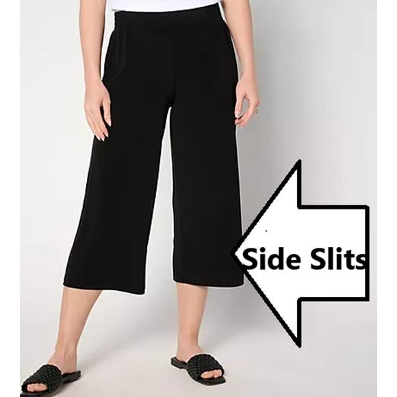 Susan Graver Black Cropped Pants with Side Slits - Picture 1 of 11